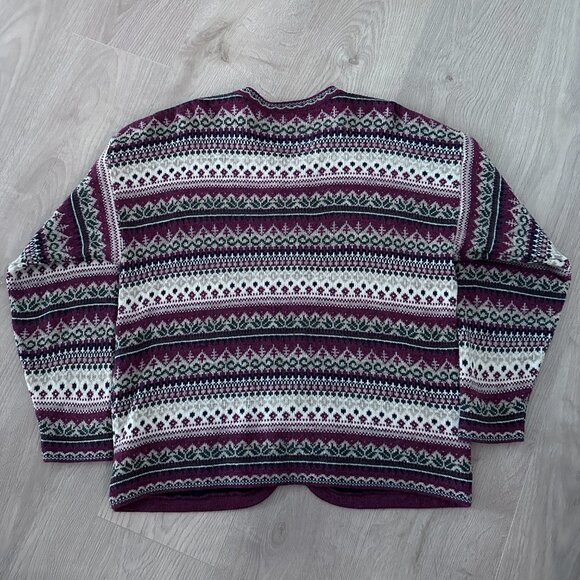 Vintage Nordic Fair Isle Cardigan sz M-L - Burgundy/Cream - Picture 5 of 9